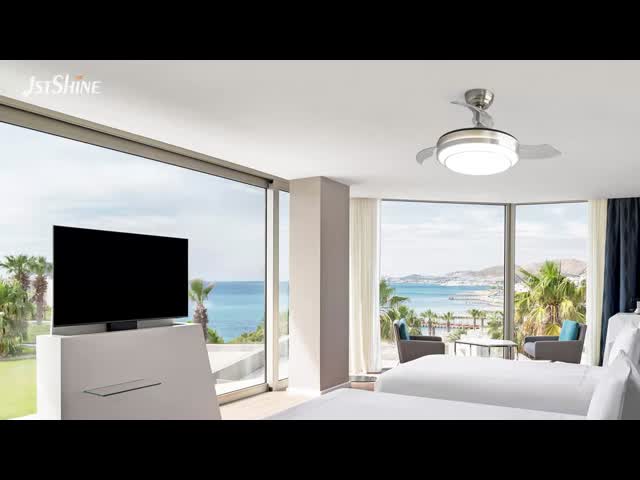 Modern 36 Inch Retractable Ceiling Fan Light with Sand Nickel Finish Energy LED and Whisper Quiet Motor Perfect for Home and Office