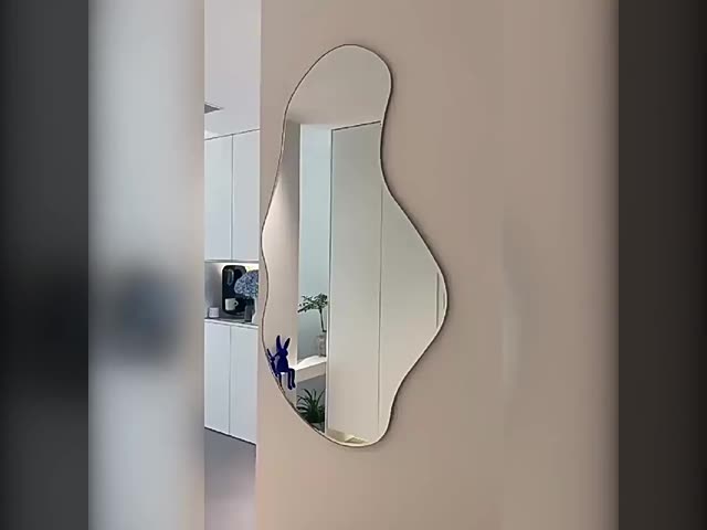 Customized French Room Decorative Large Mirror Narure Espejos Wavy Mirror Design Wooden Frame Irregular Shape Dressing Mirror