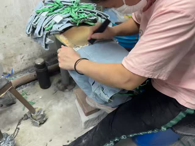 Blue-white ripped denim shorts