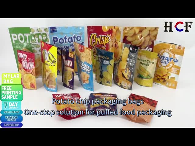 Food Snacks Packaging Custom Standing Pouch Potato Chips Resealable Bag Clear Window Logo Plastic Food Bag Industrial Food