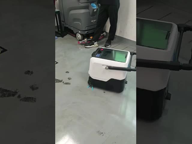 Hands-free commercial robot vacuum and scrubber system to significantly reduce labor costs and time