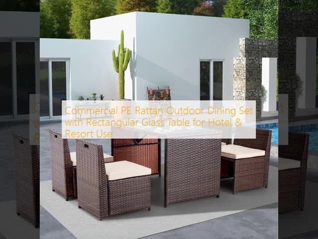 Commercial Outdoor Dining Set with Powder-Coated Aluminum Frame Handwoven PE Rattan and Tempered Glass Tabletop