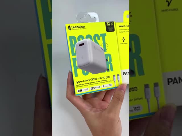 Custom Logo Printed 30W USB-C Charger Packaging Box with Blister Hook Window for Phone Chargers