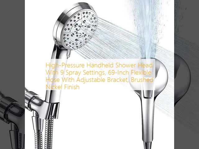 High-Pressure Handheld Shower Head With 9 Spray Settings, 69-Inch Flexible Hose With Adjustable Bracket, Brushed Nickel Finish