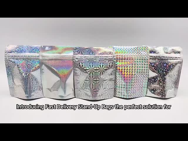 Stand Up Pouch Custom Holographic Mylar Bag Food Grade Zipper Plastic Packaging Bag UV Printed Candy Chocolate Packaging
