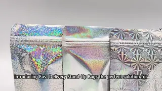 Stand Up Pouch Custom Holographic Mylar Bag Food Grade Zipper Plastic Packaging Bag UV Printed Candy Chocolate Packaging