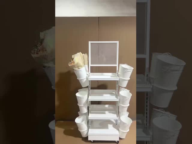 Double-Sided Flower Display Shelf with 3 Adjustable Shelves and 4 Casters - Multi-Purpose Plant & Merchandise Rolling Stand