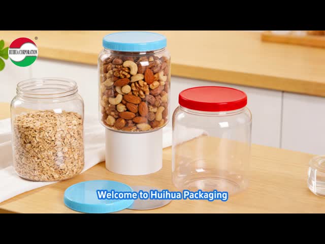 2000/2200/2625ml Food Grade Wide Mouth Clear PET Plastic Jars with Screw Lids Plastic Can clear Bottles Color Lids