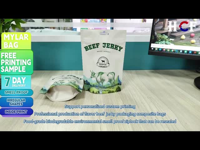 PET VMPET PE Material Structure Food Grade Printed Beef Jerky Packaging Bags Smell Proof Stand Up Pouch with Custom Logo