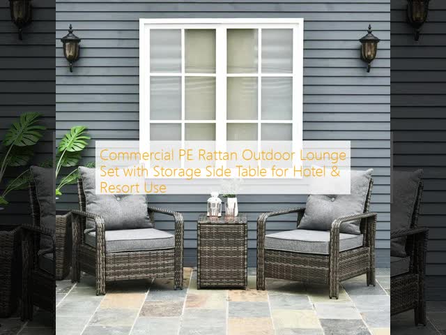Commercial PE Rattan Outdoor Lounge Set with Handwoven PE Rattan and Powder-Coated Aluminum Frame Including Storage Side Table