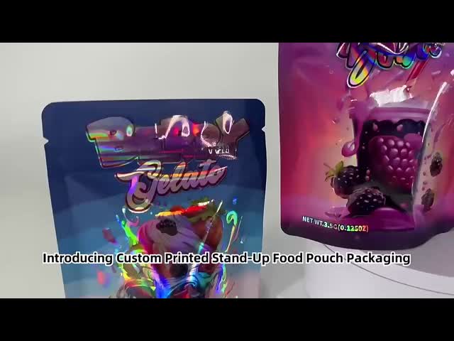 PE Plastic Food Custom Printed 3.5g Edible Gusset Mylar Bags Zipper Stand Pouch Package Cakes Chewing Gum Gravure Printing