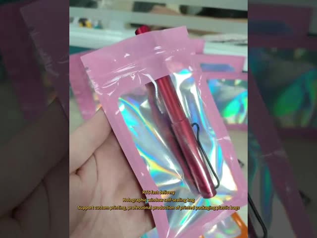 Zipper Bag Customized Holographic Mylar Yin Yang Accessories Bag Biodegradable Cosmetic Plastic Packaging 3 Side Sealed