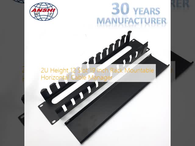 1U Height 19 Inch Rack Mountable Horizontal Cable Manager with 5 Rings for Network Cable Management