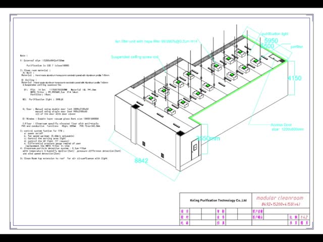 Noise Level Less Than 65 DB Softwall Clean Room Featuring Double-layer Vacuum Organic Glass Window Also Known as Hardwall Cleanroom