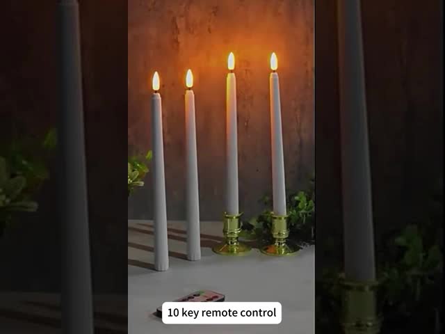 Warm Yellow Flameless Taper Candles Plastic Wedding LED Candles With Gold Base