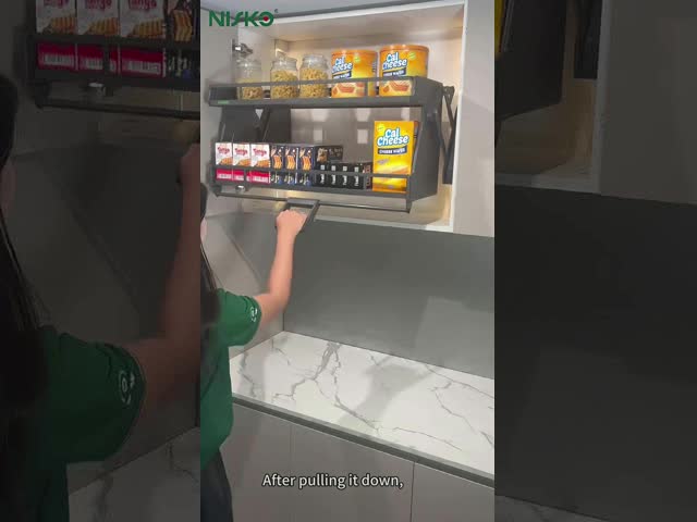 Pull Down 2 Tier Lift Cabinet Baskets Spice Bottle Pantry Organizer Racks