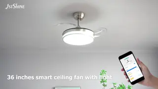 36 Inches Retractable Ceiling Fan with Dimmable Light and Foldable Blades for Bedroom or Office