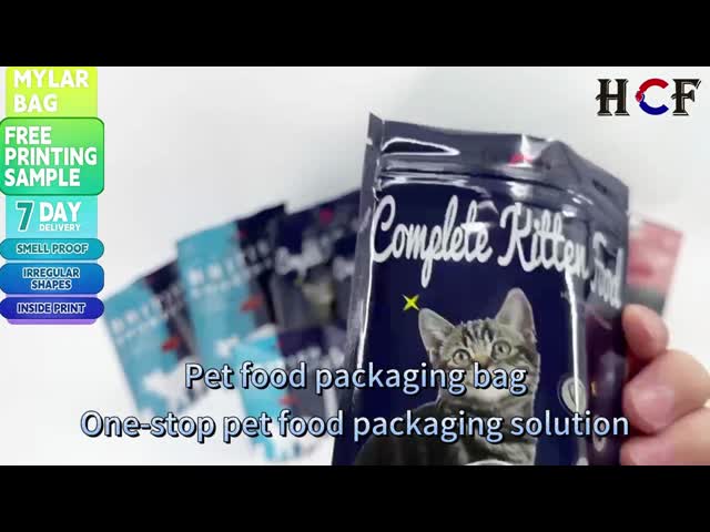 Customized Size Pet Food Packaging Bags Sealing Zipper Top Custom Logo Spot UV Matte Hot Stamping Cat Food Bags MOQ 100