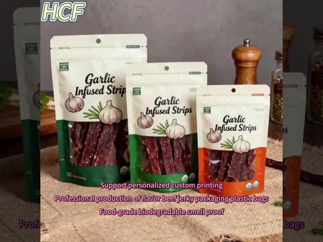Customized Logo Printing Food Snacks Packaging 18 oz Flat Beef Jerky Packaging Bag Providing Clear Window for Visibility