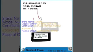 ICR18650-1S2P 3.7V 5.2AH 19.24WH Rechargeable Battery
