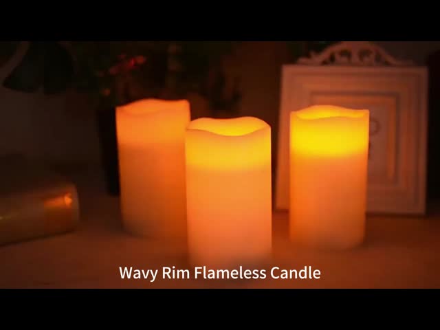 3D Flameless Battery Operated Led Candles Remote Control Pillar Waved Real Paraffin Wax Led Candle Light for Decoration