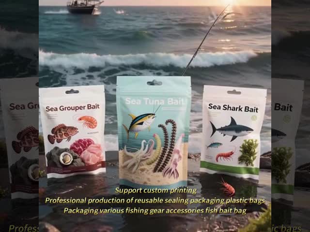 Customized Logo Zipper Bag Custom Printed Transparent 3 Side Sealing Reusable Plastic Packaging Bag for Fishing Lure Bait Pouch