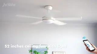 Contemporary Ceiling Fan White 52 Inch Size with 5 Plywood Blades Modern Look and Energy DC Motor