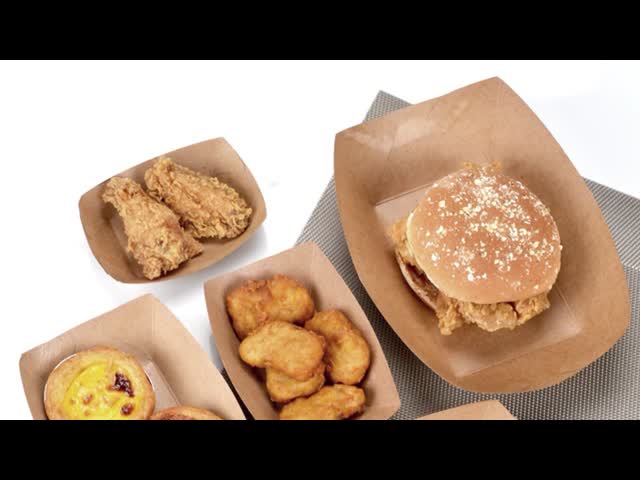 4oz to 32oz Boats Shape Kraft Paper Disposable Fast Food Trays for Fried Chicken Fries