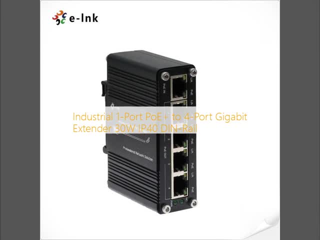 Industrial 1-Port PoE+ to 4-Port Gigabit Extender 30W IP40 DIN-Rail