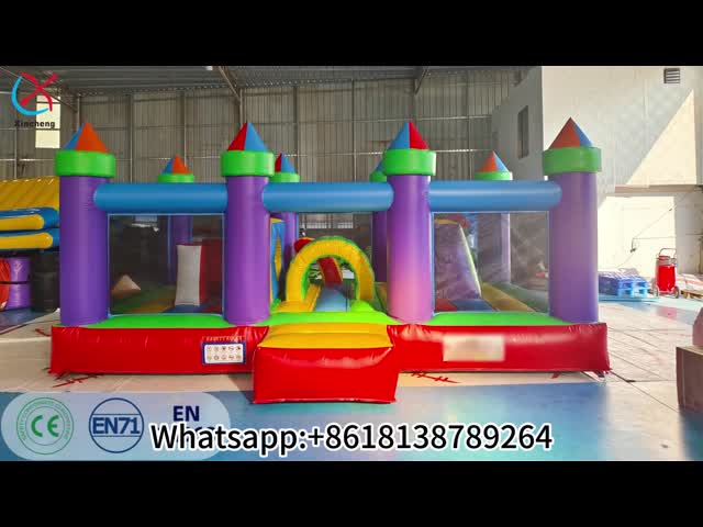 Commercial Rainbow Inflatable Bounce House Castle with Obstacle Course Fun Park