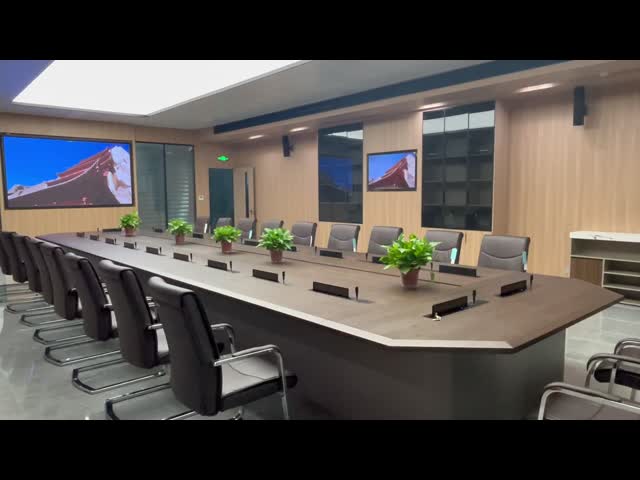 Motorized Retractable Monitor Integrated With Conference Discussion Unit, Microphone is retractable