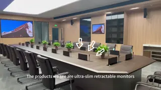 Motorized Retractable Monitor Integrated With Conference Discussion Unit, Microphone is retractable