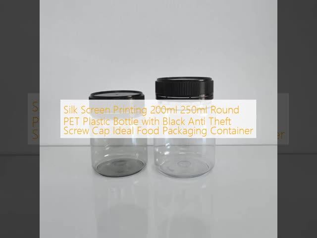 Silk Screen Printing 200ml 250ml Round PET Plastic Bottle with Black Anti Theft Screw Cap Ideal Food Packaging Container