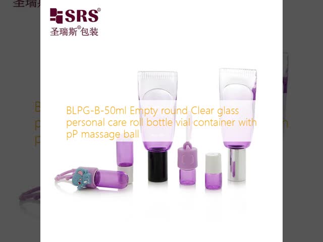 BLPG-B-50ml Empty round Clear glass personal care roll bottle vial container with pP massage ball