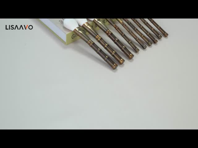 10Pcs Vintage Bamboo Bronze Makeup Brush Set with Electroplated Brushed Texture and Professional Configuration