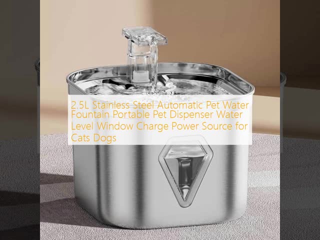 2.5L Stainless Steel Automatic Pet Water Fountain Portable Pet Dispenser Water Level Window Charge Power Source for Cats Dogs