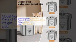 2.5L Stainless Steel Automatic Pet Water Fountain Portable Pet Dispenser Water Level Window Charge Power Source for Cats Dogs