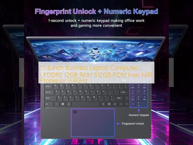 15.6 Inch Business Laptop Computer LPDDR5 12GB RAM 512GB ROM Intel N95 Processor 3.4GHz