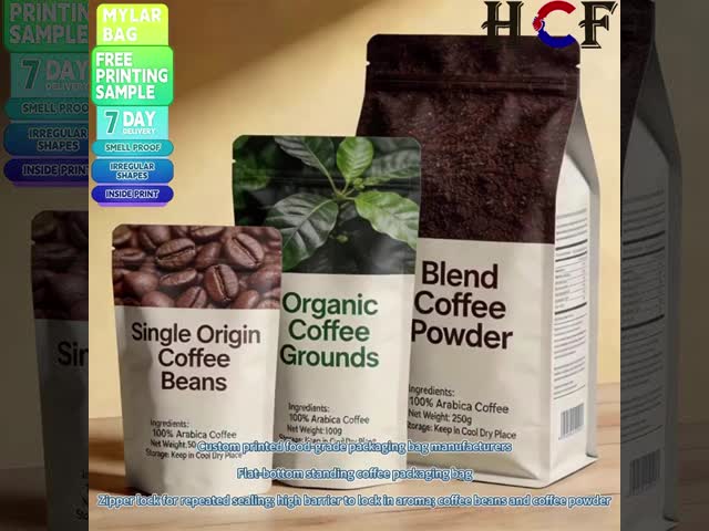 Custom Printed Mylar Bag High Barrier Aroma Lock Stand up Coffee Pouch for Supermarket Retail