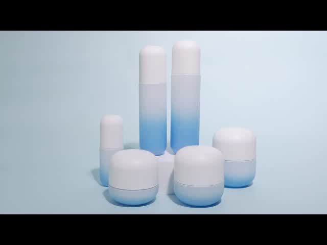 Cosmetic Packaging Set featuring glass cosmetic bottles golden cap cream jars lotion bottles customizable packaging and multiple sizes