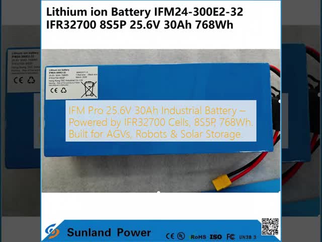 IFM Pro 25.6V 30Ah Industrial Battery​ – Powered by IFR32700 Cells, 8S5P, 768Wh. Built for AGVs, Robots & Solar Storage.