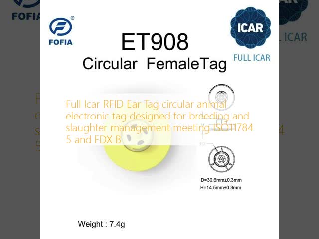 ISO11784/5 Unshared ICAR Code FULL ICAR ET908 Circular RFID Ear Tag for Animal ID with BLE Reader Support