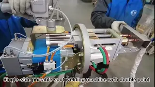 Das Schweißen des Metallzylinders erfolgt mit einem einseitigen tragbaren Punktschweißgerät mit Doppelköpfen