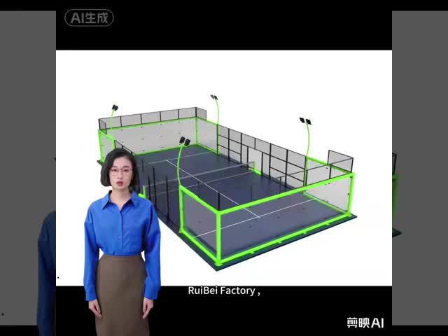 66Ft By 33 Ft Competition Paddle Tennis Court for Outdoor Use Custom Panoramic Model with Steel and Glass Materials