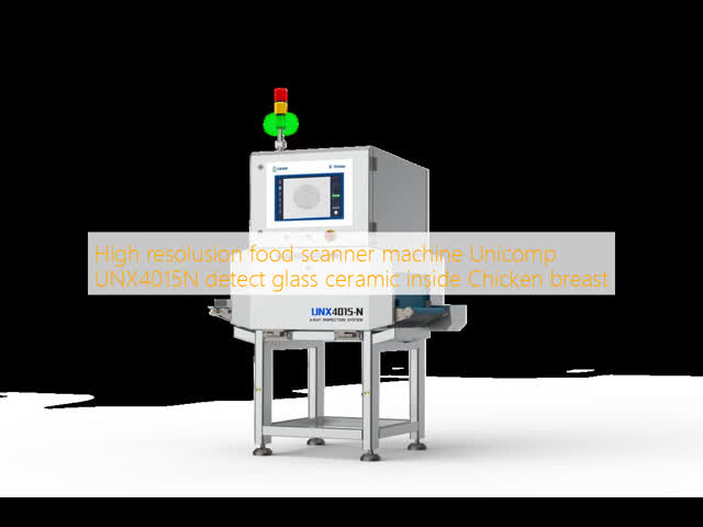 High resolusion food scanner machine Unicomp UNX4015N detect glass ceramic inside Chicken breast