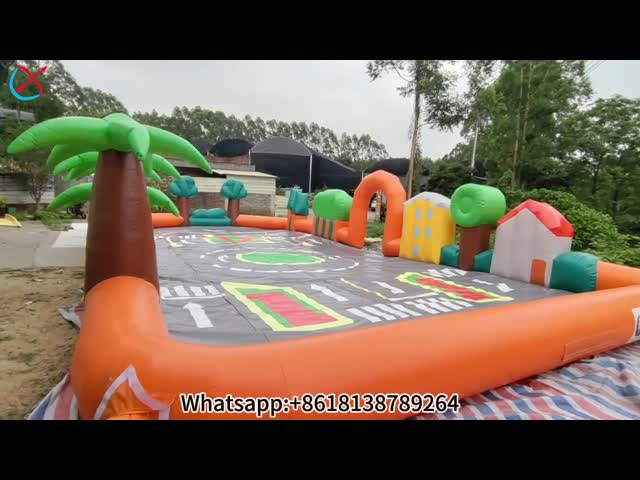 Commercial Inflatable Orange City Roadway Race Track for Kids Ride-On Cars