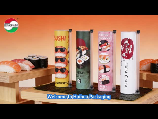 Eco-friendly Push Pop up Sushi Food Paper Tube Canister Container with Pipe and Foam No Leaking Easy to Take Cylinder Packaging