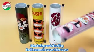 Eco-friendly Push Pop up Sushi Food Paper Tube Canister Container with Pipe and Foam No Leaking Easy to Take Cylinder Packaging