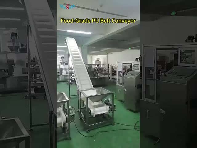 Food-grade PU belt conveyor with 15°-45° slope angle adjustment and low noise 55 decibels for grain loading and unloading