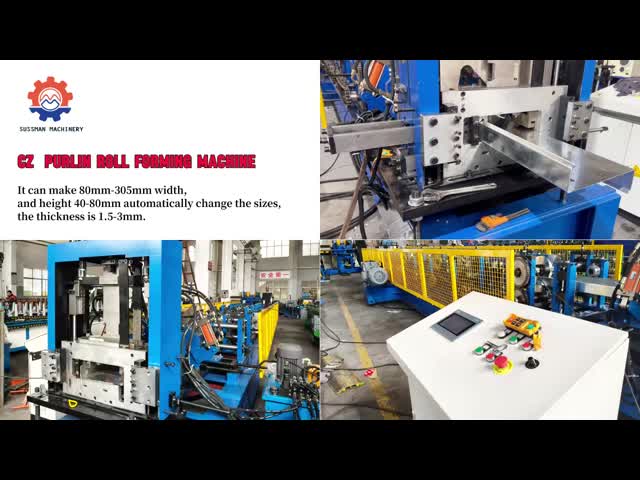 Automatically 1.5-3.0mm Galvanized Steel 80-300mm Width Adjustable  Perforated CZ Purlin Roll Forming Machine
